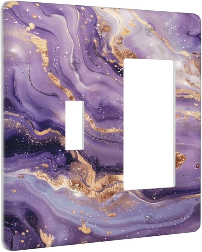 Luxury Marble Texture Purple And Gold Abstract Print Outlet Covers 1 Toggle 1 Rocker Combination Decorative Wall Plate Electrical Switch Plates Light Switch Cover Plate for Bathroom Home Decor