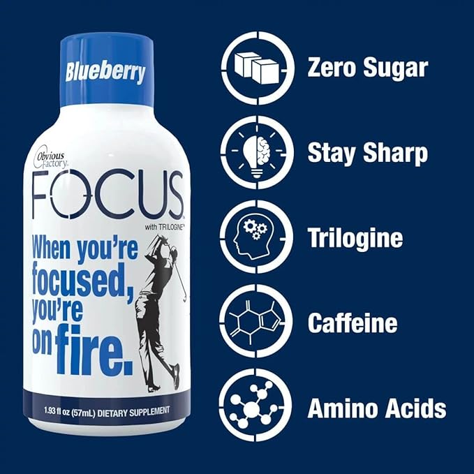 Focus Shots with Trilogine, Stay Sharp, Zero Sugar Energy Boost, 1.93 oz, 24 Count, Variety Pack, Blueberry, Grape Flavors