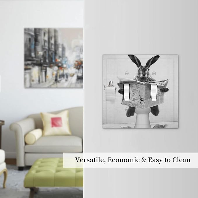Funny Retro Cute Animals Vintage Grey Black Rabbit Double Toggle Light Switch Plate Cover Decorative 2 Gang Wall Plate Covers Dual Device Electrical Switchplate for Country Bathroom Bedroom