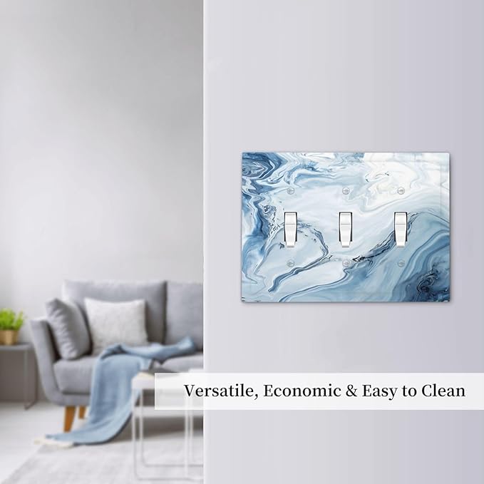 Light Blue Marble Texture Abstract Print Decorative Switch Plates 3 Gang Wall Plate Triple Toggle Light Switch Cover Faceplate Electrical Wall Panels for Bathroom Kitchen Home Decor