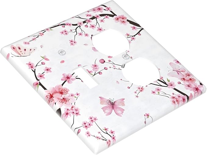 Cherry Floral Watercolor Pink Flowers Butterfly Wallplates 1 Toggle 1 Duplex Switch Plate Electrical GFCI Faceplate Decorative Light Switch Covers for Bed Room Living Room Decor