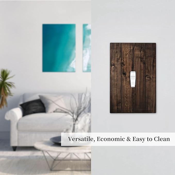 Rustic Brown Wood Plank Vintage Wooden Texture Print Decorative Light Switch Cover 1 Gang Single Toggle Device Electrical Faceplate Switchplates Decorator Outlet Wall Plate for Farmhouse Home Decor