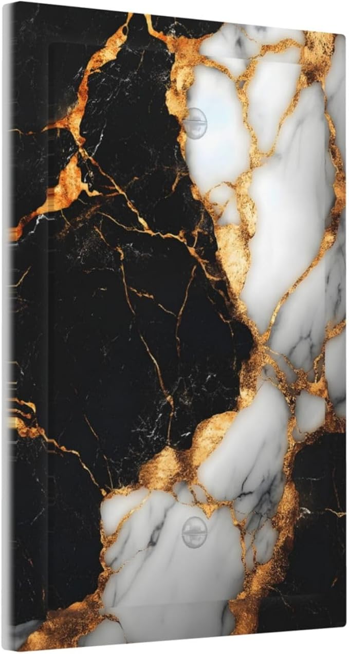 Decorative Light Switch Cover Plate Black Gold Marble 1 Gang No Device Single Blank Outlet Covers Wall Plate Switch Plate Covers for Country Bathroom Bedroom Decor