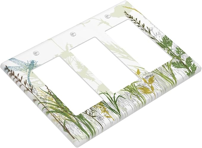Wild Flower Dragonfly 3 Gang Rocker Light Switch Cover Plates Decorative Electric Outlet Covers Decorator Wall Switch Plate Receptacle Plug Covers 6.38 * 4.49 Inches