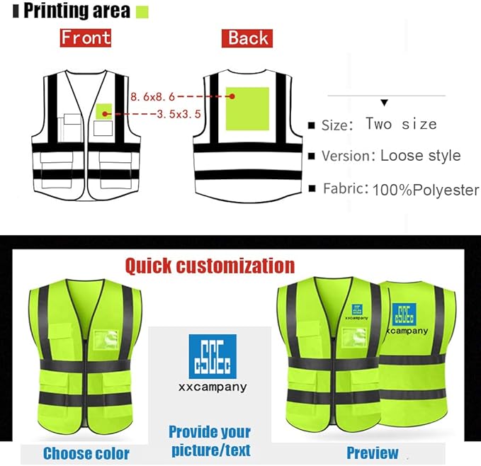 YOWESHOP High Visibility Safety Vest Custom Your Logo Protective Workwear 5 Pockets With Reflective Strips Outdoor Work Vest (Black (2XL))