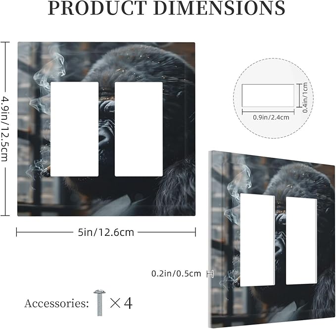 Funny Animal Smoking Black Orangutan Decorative Outlet Covers 2 Gang Double GFCI Rocker Electrical Wall Panels Light Switch Cover Plate for Farmhouse Home Office Decor