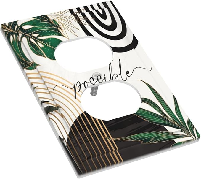 Boho Abstract Tropical Green Palm Leaf Mid Century Outlet Covers 1 Gang Duplex Light Switch Cover Decorative Switch Plates Electrical Receptacle Faceplate Wall Plate for Office Home Decor