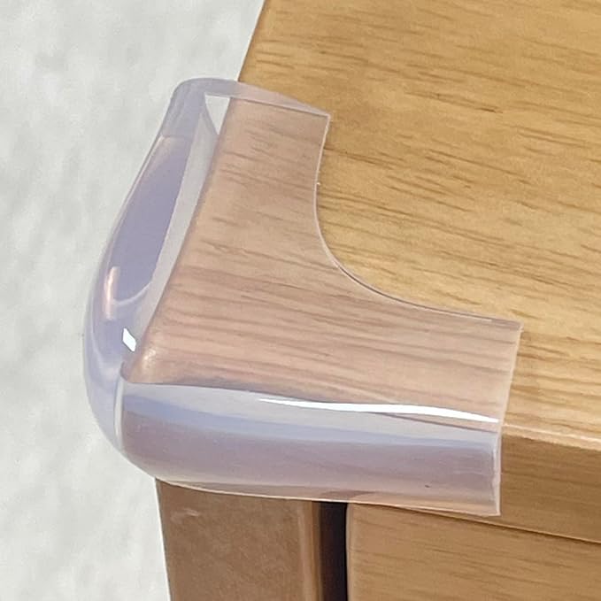 Food-Graded Silicone Clear Corner Protectors, Baby Proofing Table Edge Guards, Pre-Tapep Adhesive Soft for Kids Child Safety Proof, Cabinets Counter Furniture Bumpers (8, 3/5x3/5 in (Width))