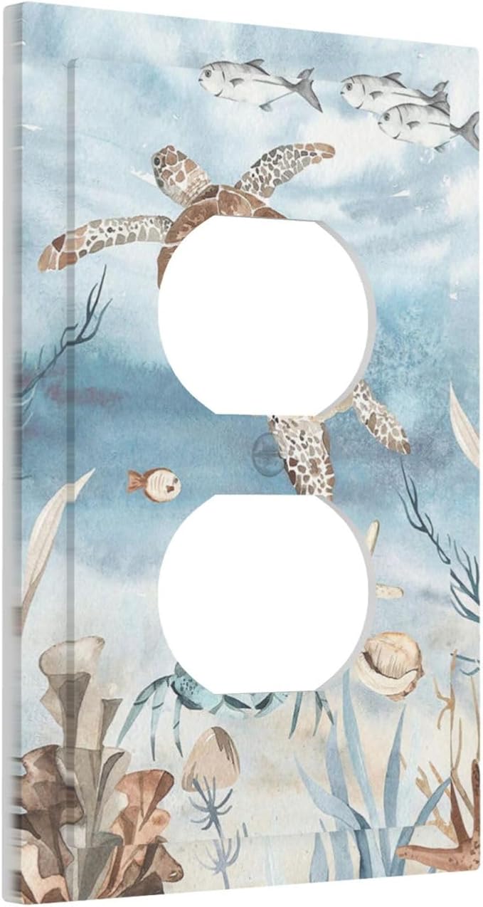 Outlet Covers Sea Turtle Coral Reef Nauticaltheme 1 Gang Duplex Wall Plate Decorative Switch Plates Electrical Receptacle Faceplate Light Switch Cover for Kids room Bathroom Decor