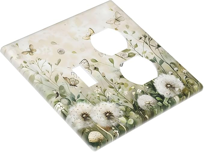 Dandelions Butterflies Watercolor Wildflowers Floral Wallplates 1 Toggle 1 Duplex Switch Plate Electrical GFCI Faceplate Decorative Light Switch Covers for Bedroom Living Room Decor