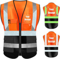 YOWESHOP High Visibility Safety Vest Custom Your Logo Protective Workwear 5 Pockets With Reflective Strips Outdoor Work Vest (3XL, Orange Black Luminous)