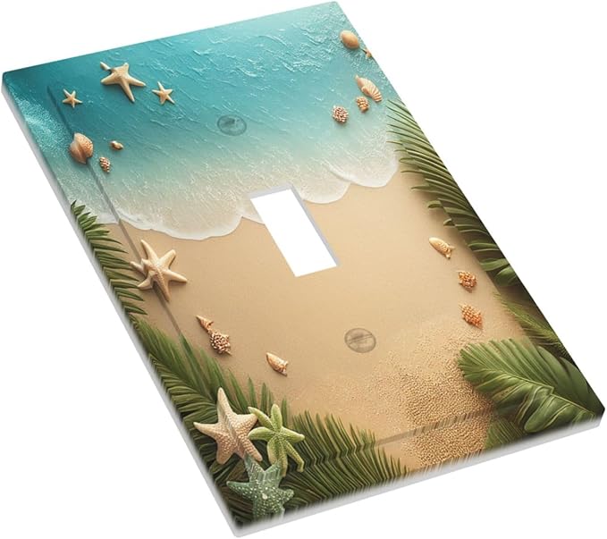Decorative Light Switch Cover Summer Beach Themed Starfish Seashells 1 Gang Single Toggle Device Electrical Faceplate Switchplates Decorator Outlet Wall Plate for Bedroom Bathroom Decor