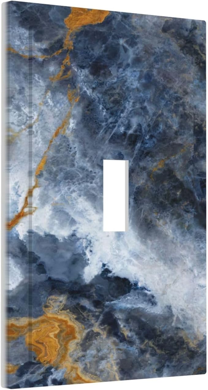 Gold Dark Blue Gilt Haze Marble Light Switch Covers Decorative Single Toggle Wall Plate Dimmer Switchplate Cover 1 Gang Unbreakable Polycarbonate Replacement Faceplate Covers for Bathroom Decor