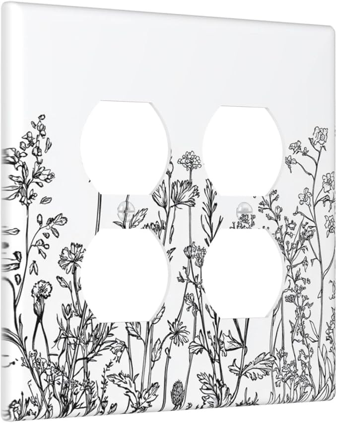 Outlet Covers Floral Wildflower Rustic Plant Leaves 2 Gang Double Duplex Decorative Light Switch Covers Electrical Wallplates Socket Faceplate For Farmhouse Cabin Decor