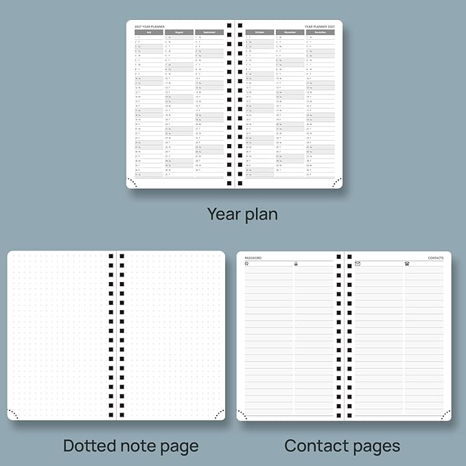 POPRUN 2026 Planner Weekly Notebook (Jan-Dec), Small Size 4''x 6.25'' - 2026 Pocket Calendar for Purse with Spiral Soft Cover, Plastic Ruler, Inner Pocket, 100 GSM - Brown