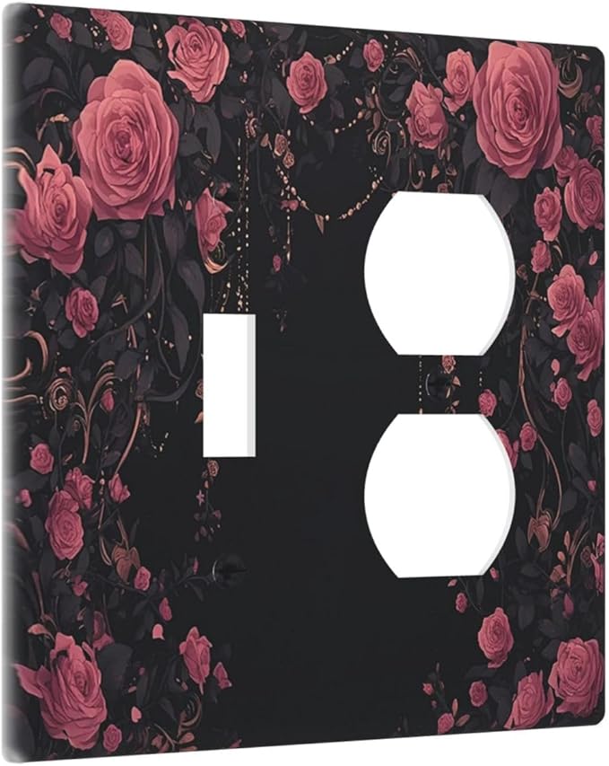 Wallplates Dark Background Red Rose Leaf 1 Toggle 1 Duplex Switch Plate Electrical GFCI Faceplate Decorative Light Switch Covers for Bedroom living Room Decor