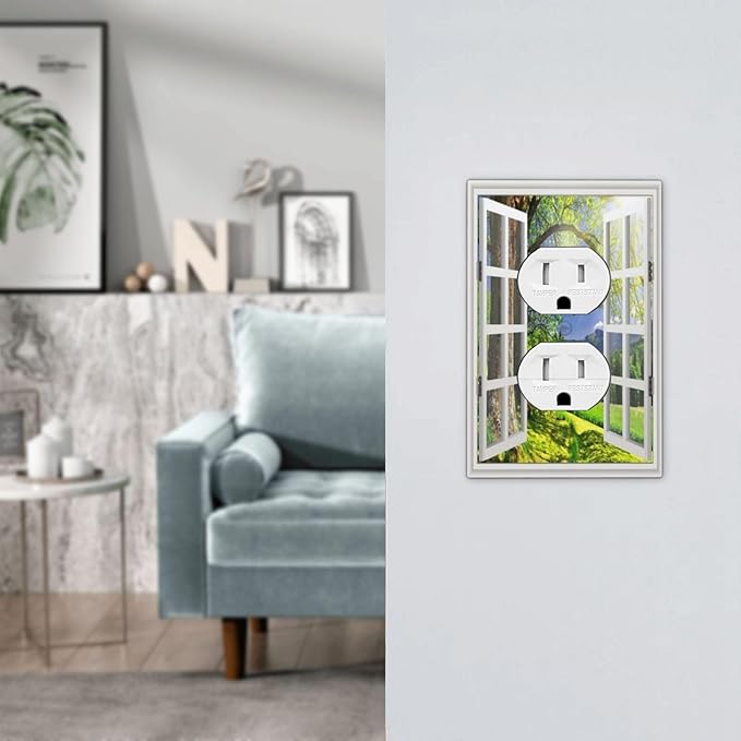 Outlet Covers Window View Green Rustic Nature Wilderness 1 Gang Duplex Light Switch Cover Plate Decorative Wall Plates Electrical Switchplate Receptacle Cover for Bathroom Bedroom Decor