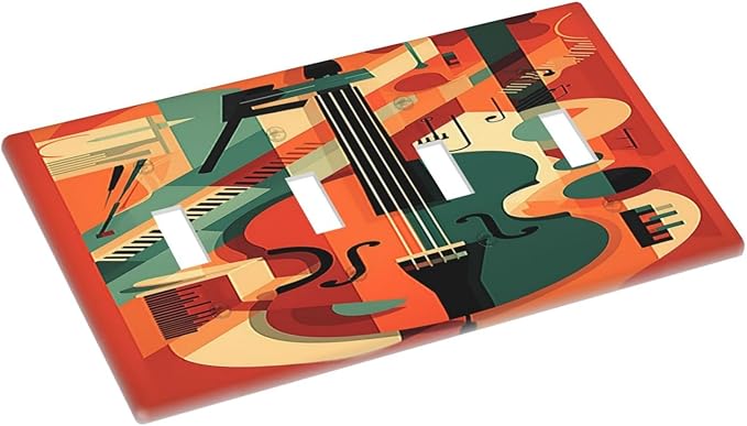 Light Switch Covers Violin Abstract Jazz Colorful Painting Quad Toggle Electrical Faceplate 4 Gang Wall Plate Decorative Switch Plates for living Room Office Decor