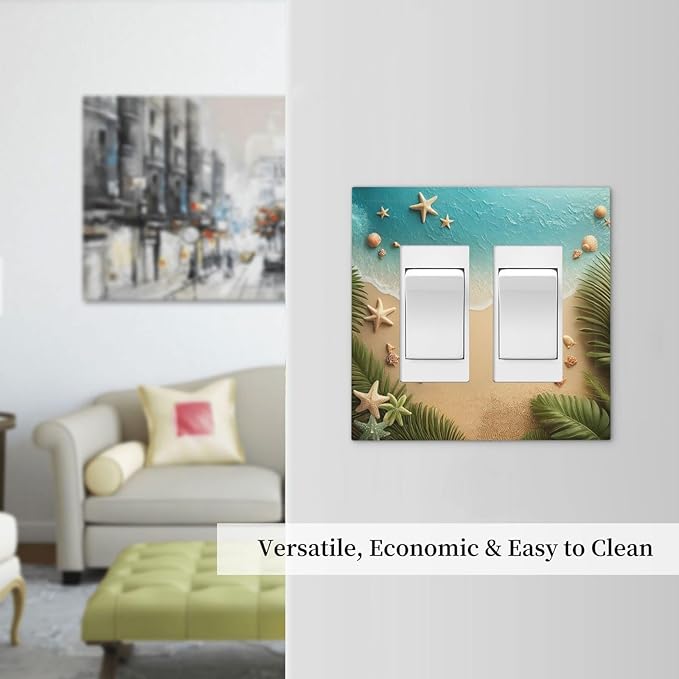 Decorative Outlet Covers Summer Beach Themed Starfish Seashells 2 Gang Double GFCI Rocker Electrical Wall Panels Light Switch Cover Plate for Bedroom Bathroom Decor