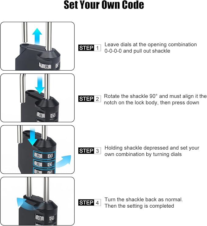 Combination Lock Waterproof 4 Digit Padlocks with Combination Code, Zinc Alloy Combination Lock for Door, Tool Boxes, Schools, Gym, Garden, Fences, Reel Cabinet & Storage, Black (1PCS)