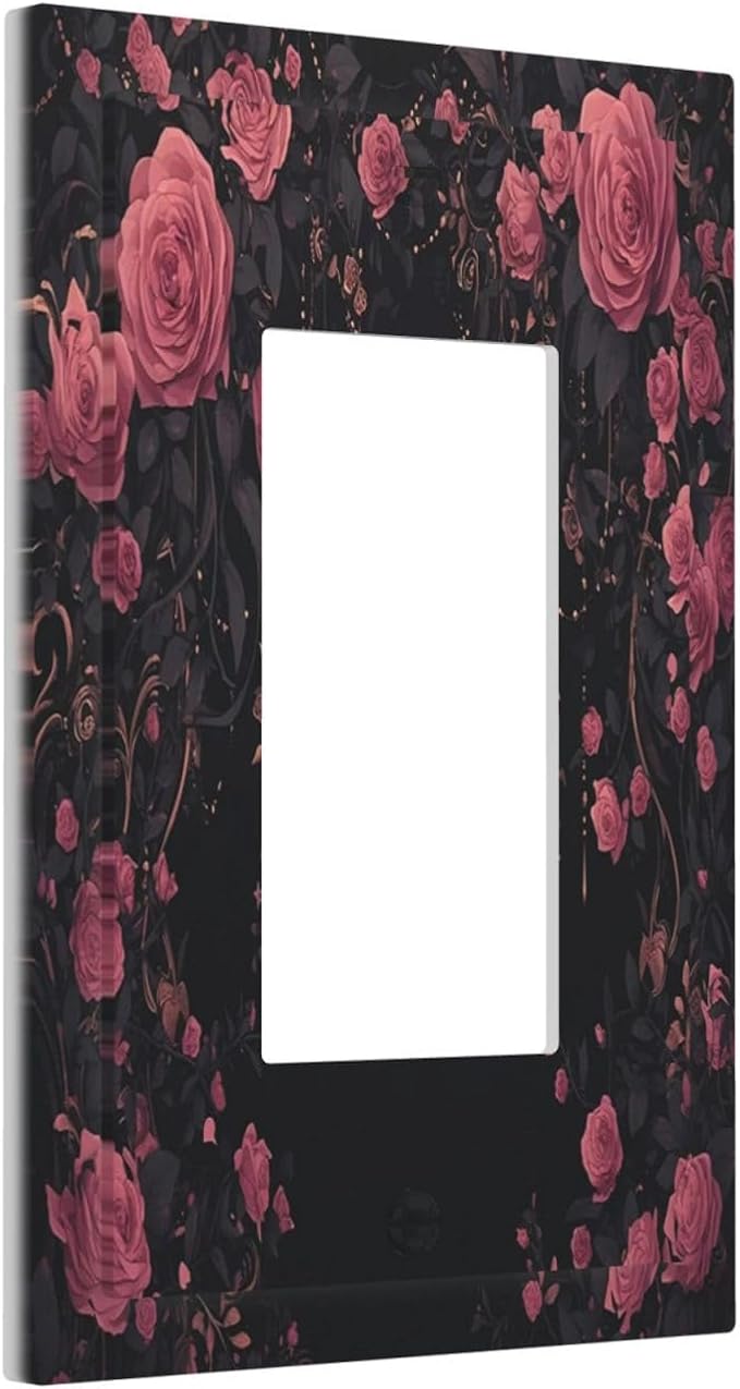 Decorative Outlet Covers Dark Background Red Rose Leaf 1 Gang Single Rocker Light Switch Cover Plate Wall Plates GFCI Faceplate for Bedroom living Room Decor