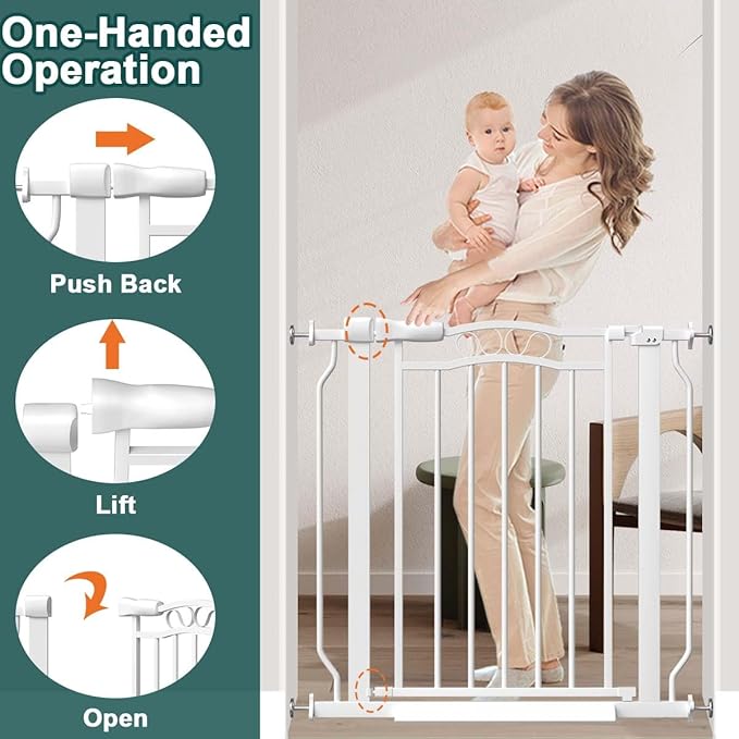 Fairy Baby Extra Wide Pet Dog Gate, Adjustable 29.5"-33.8" Wide Pressure Mounted Baby Gate Indoor for Stairs Doorways, Safety Child Gate Metal Auto Close Walk Thru Toddler Gate for Doggy Kids, White