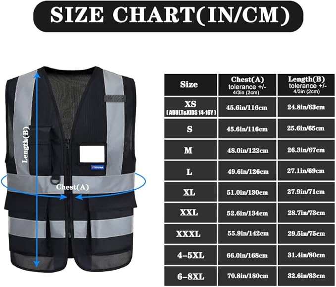 A-SAFETY High Visibility safety vest black pockets