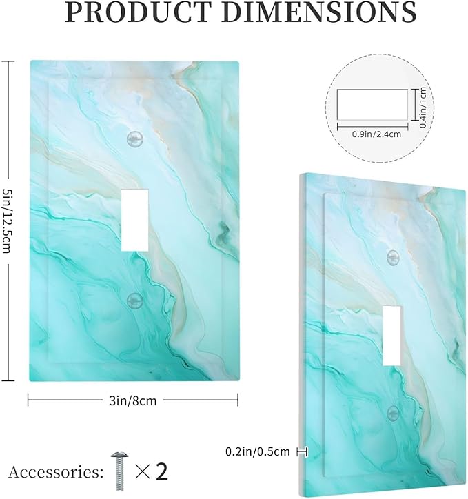 Teal Gold Marbling Turquoise Print Decorative Light Switch Cover 1 Gang Single Toggle Device Electrical Faceplate Switchplates Decorator Outlet Wall Plate for Bathroom Living Room Home Decor