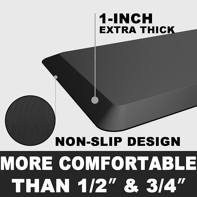 1" Extra Thick Anti Fatigue Floor Mat,Kitchen Mat, Standing Desk Mat – Comfort at Home, Office, Garage - Advanced PU Foam (Black, 30" L x 20" W)