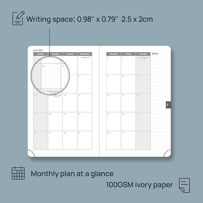 POPRUN 2026 Weekly & Monthly Planner Calendar,Pocket 4'' x 6.25'', Horizontal Layout with Lined Sections, Jan. 2026 - Dec. 2026, Leather Hardcover, 100GSM Paper, Inner Pocket - Midnight Green