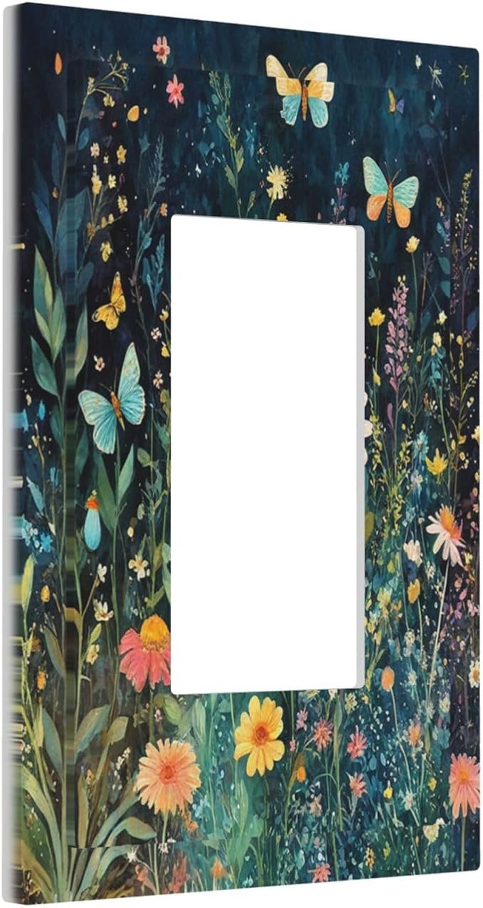 Decorative Outlet Covers Boho Vintage Floral Flower Butterfly 1 Gang Single Rocker Light Switch Cover Plate Wall Plates GFCI Faceplate for Bedroom Home Decor