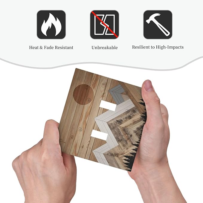 Wooden Planks Mosaic Snow Mountain Sun Decorative Switch Plates 2 Gang Double Toggle Outlet Light Switch Cover Wall Plate Electrical Faceplate for Farmhouse Home Decor
