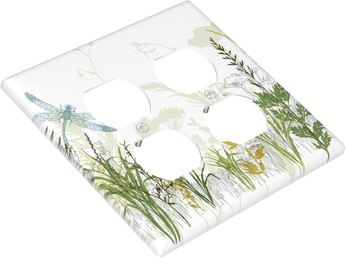 Wild Flower Dragonfly 2 Gang Duplex Light Switch Cover Plates Decorative Electric Outlet Covers Decorator Wall Switch Plate Receptacle Plug Covers 4.6 * 4.5 Inches