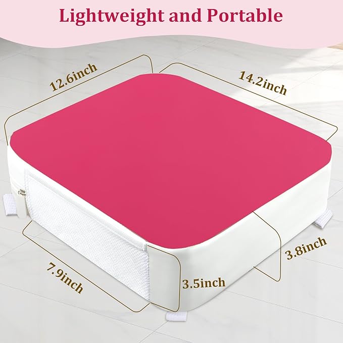 Booster Seat for Kitchen Chair - 4-Point Anchor 3.8" Lift Toddler Booster Seat for Dining Table with Side Pockets, Non-Slip & Portable Dining Cushion for Kids (Pink)