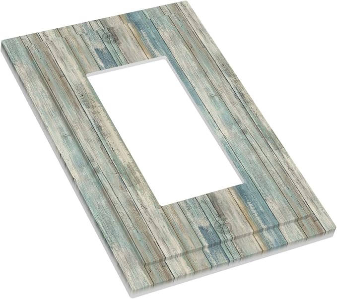 Tea Vintage Wood Plank Distressed Grain Rustic Board Single Rocker Light Switch Cover 1 Gang Outlet Cover Decorative Gfci Electrical Wall Plate Dimmer Switchplate for Farmhouse Home Decora