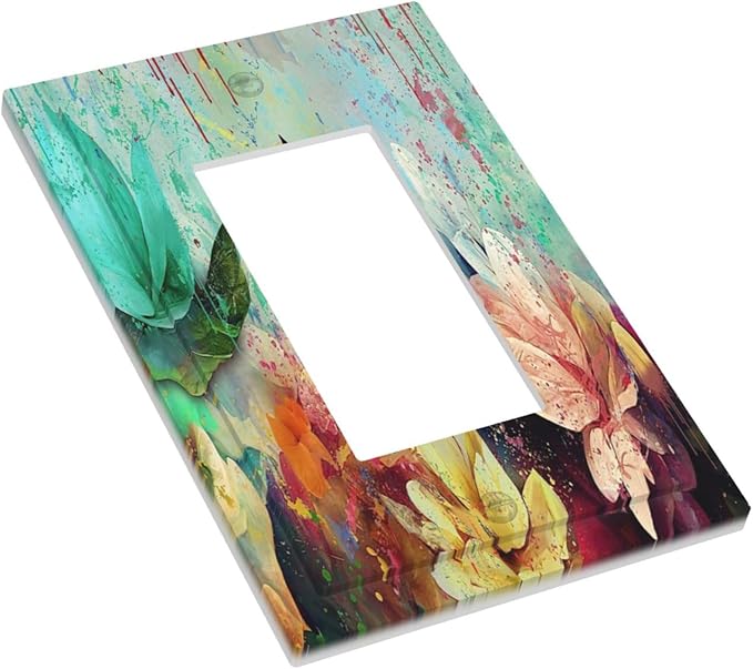 Outlet Covers Watercolor Flower Colorful Floral 1 Gang Wall Plate Single Rocker Light Switch Cover Decorative GFCI Receptacle Cover Electrical Switchplate for Bathroom Bedroom Decor
