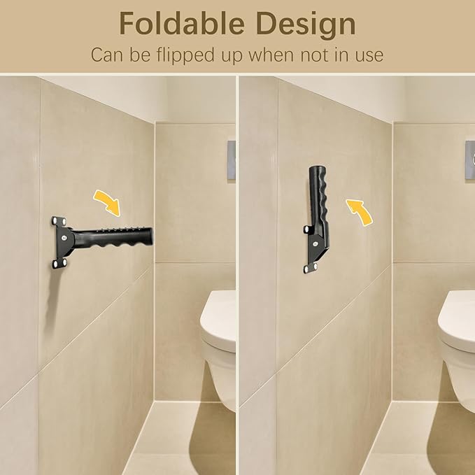 Grab Bars for Wall Shower Toilet Bathtub for Seniors Elderly, Stair Door Assist Handle for Elderly, Flip up Grab Bars Not in The Way, Keep Steadily (Wall Black)