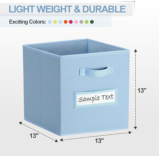 artsdi Fabric storage cubes (8 Pack) 13 Inch Cube Storage Bin, cube organizer bins with 8 Labels Window Cards & a Pen,Foldable cube organizer bins and Storage Box,Pastel Blue