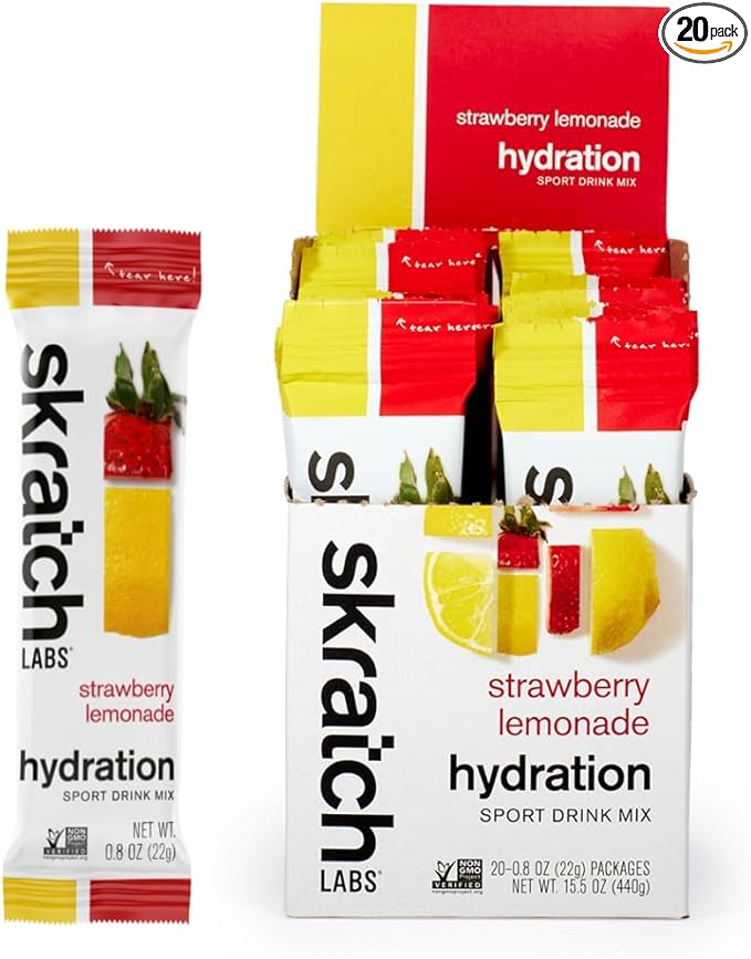 Skratch Labs Hydration Packets Hydration Drink Mix, Strawberry Lemonade (20ct) - Electrolyte Powder Developed for Athletes and Sports Performance, Gluten Free, Vegan, Kosher