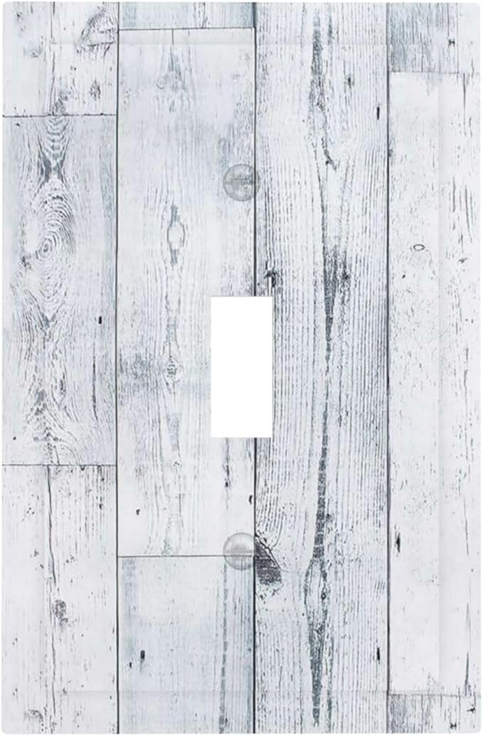Decorative Light Switch Cover Vintage Grey White Wood Grain 1 Gang Single Toggle Device Electrical Faceplate Switchplates Decorator Outlet Wall Plate for Farmhouse Bathroom Decor