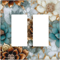 Vintage Marble Floral Gold/Green/White Metal Flowers Outlet Covers Double Rocker Light Switch Covers Decorative 2 Gang Gfci Wall Plate Electrical Receptacle Switchplate Plug Faceplate Bathroom