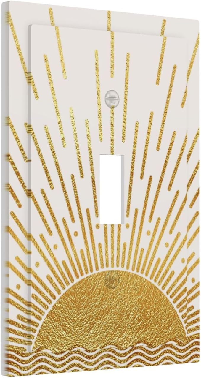 Mid Century Boho Golden Sun Sunrise Sunset Decorative Light Switch Cover 1 Gang Single Toggle Device Electrical Faceplate Switchplates Decorator Outlet Wall Plate for Bed Room Living Room Decor