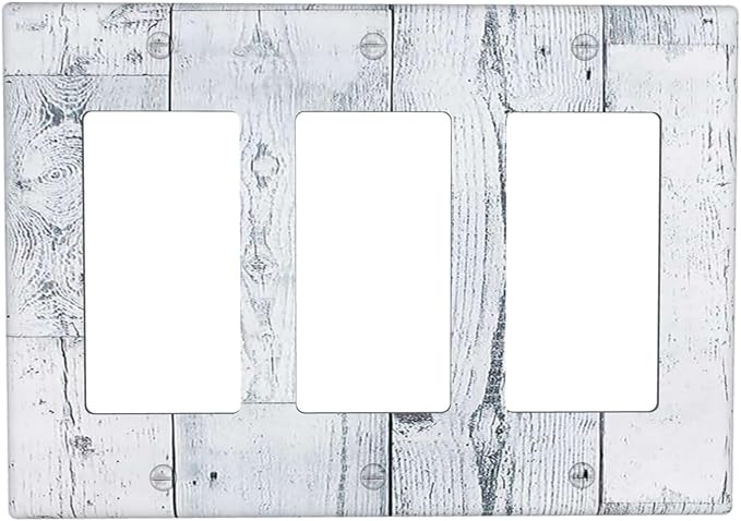 Light Switch Covers Vintage Grey White Wood Grain 3 Gang Rocker Electrical GFCI Decorative Triple Outlet Wall Plate Cover Switchplate for Farmhouse Bathroom Decor