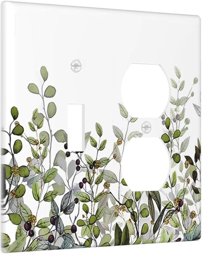 Watercolor Green Eucalyptus Leaves Plants Fruit Wallplates 1 Toggle 1 Duplex Switch Plate Electrical GFCI Faceplate Decorative Light Switch Covers for Bed Room Living Room Decor