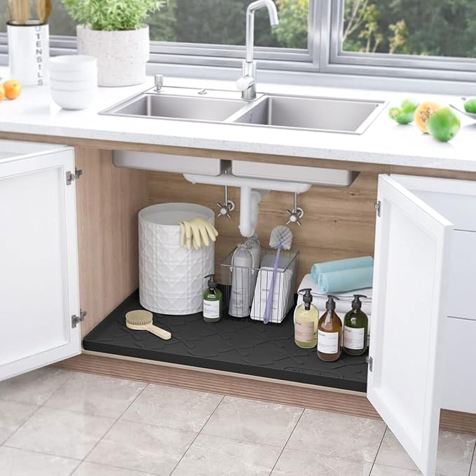 SIKADEER 28" x 22" Under Sink Mat Waterproof, Silicone Mat Kitchen Drawer Shelf and Cabinet Liner, Sink Protector for Kitchen Organizers and Storage, Boot Tray Pet Food Mats
