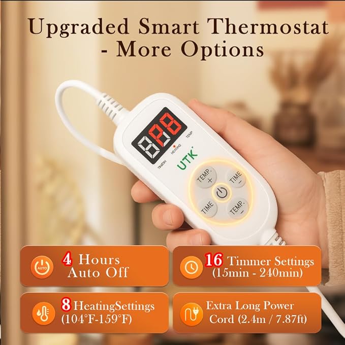 Nalax 30s Fast Heating Pad for Neck and Shoulders and Back, 6X Deeper Far Infrared Pain Relief, 8 Heat Settings Max 159℉, 4H Auto Off, Memory Function, Adjustable Strap, Valentine Gifts Women 24"x 20"