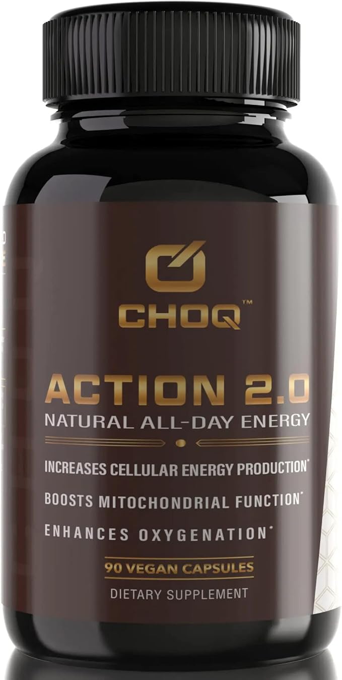 CHOQ Action 2.0 Energy & Circulation Support - Rhodiola Rosea, Beetroot & B12 Supplement - Nitric Oxide Booster for Men & Women - Focus & Recovery - 90 Capsules