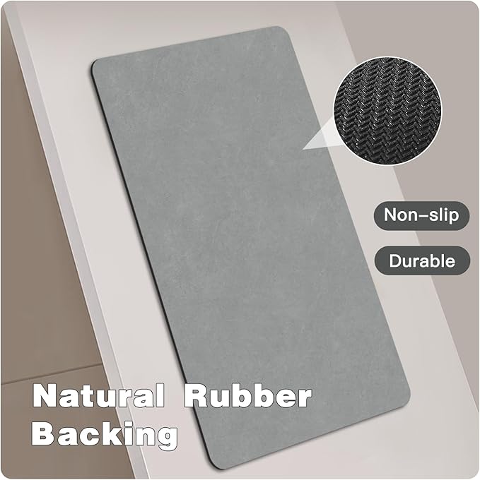 Small Bathroom Mat Quick Dry, Bathroom Rugs Non Slip Washable Thin Absorbent Bath Mat Fits Under Door Bathroom Floor Mat Perfect for Bath, Shower, or Sink 12"x12" Light Grey