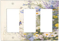 Decorative Outlet Covers Purple Flower Butterfly Yellow Daisy 3 Gang Gfci Wall Plate Triple Rocker Light Switch Cover Plate Switch Plate Covers for Bathroom Decor