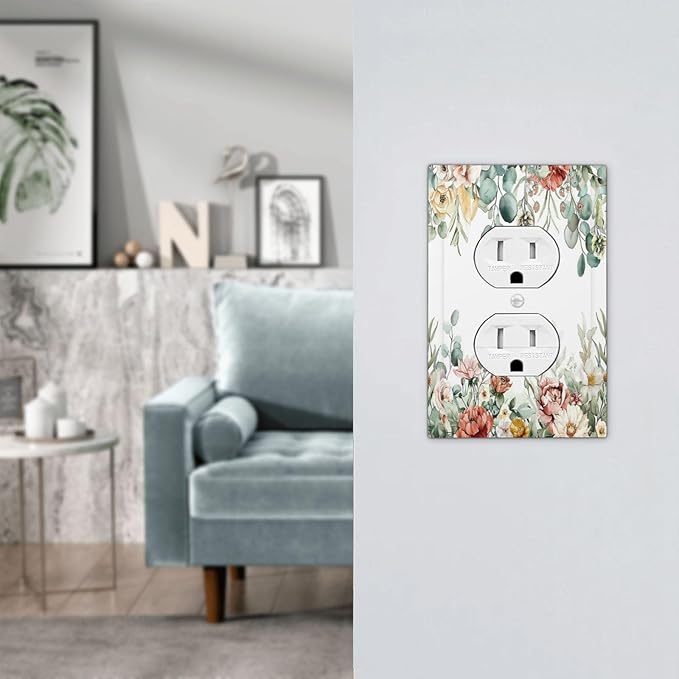 Outlet Covers Vintage Boho Floral Leaves Rustic Sage Botanical 1 Gang Duplex Wall Plate Decorative Switch Plates Electrical Receptacle Faceplate Light Switch Cover for Bedroom Home Decor